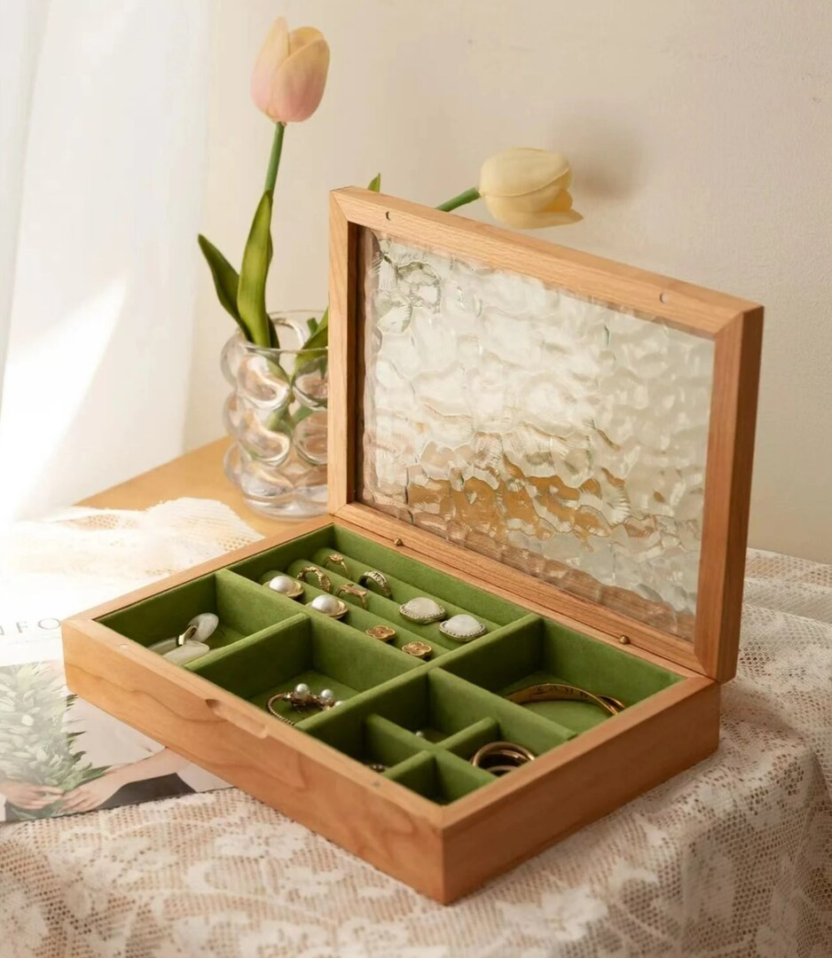 Solid Wood Vintage Glass Jewelry Box, Large Wooden Jewelry Box, High-end Exquisite Jewelry Wooden Storage Box, Gift for Women | MakerPlace by Michaels Solid Wood Vintage Glass Jewelry Box, Large Wooden Jewelry Box, High-end Exquisite Jewelry Wooden Storage Box, Gift for Women | MakerPlace by Michaels
